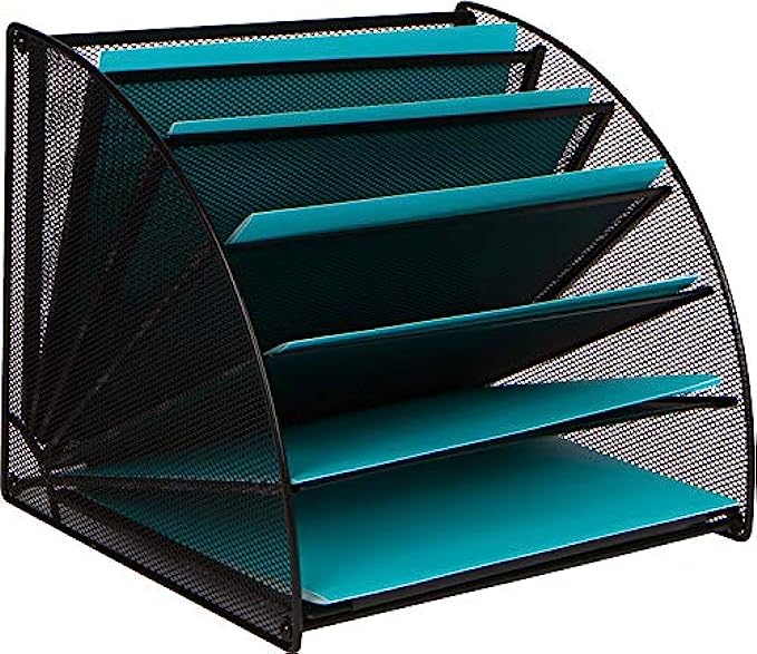 Mesh Office Organizer for Desk - Fan Shaped Desktop Organizer with 6 Compartments for Filing Paper, Bills, Letters. Desk File Organizer for Work, School, Office, Waiting Room, Classroom, and More