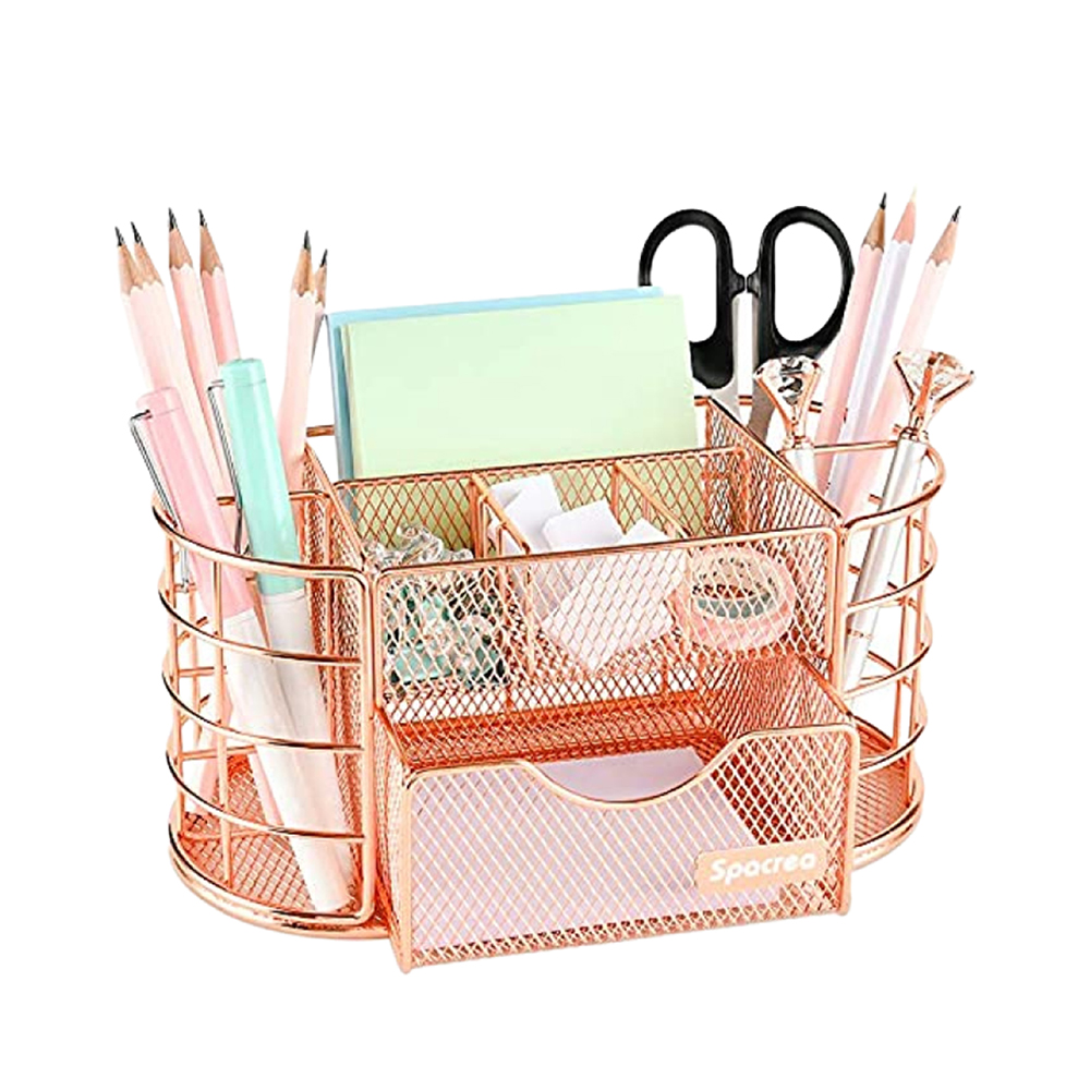 Spacrea Desk Organizers and Accessories, Office Organizer Pencil Holder for Desk, Desk Office Supplies Organizer (Rose Gold)
