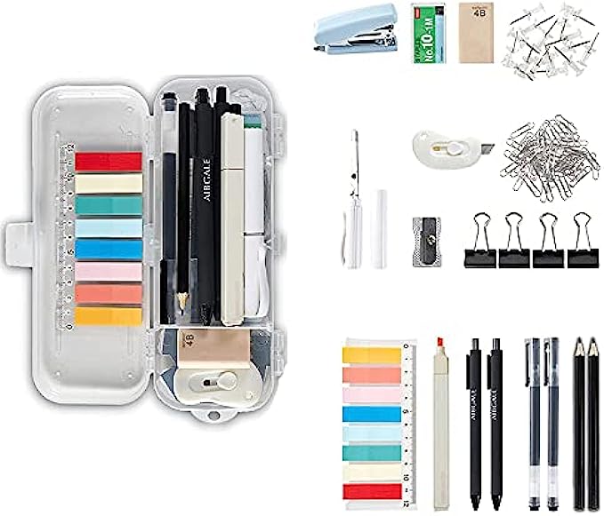 123 Pcs Office Supplies Kit with Desk Organizers, Includes Stationery, Stapler, Paper Clips, Push Pins, Erasers, Binder Clips, Staples, Scissor, Page Markers, Highlighters for Desktop Accessories Set