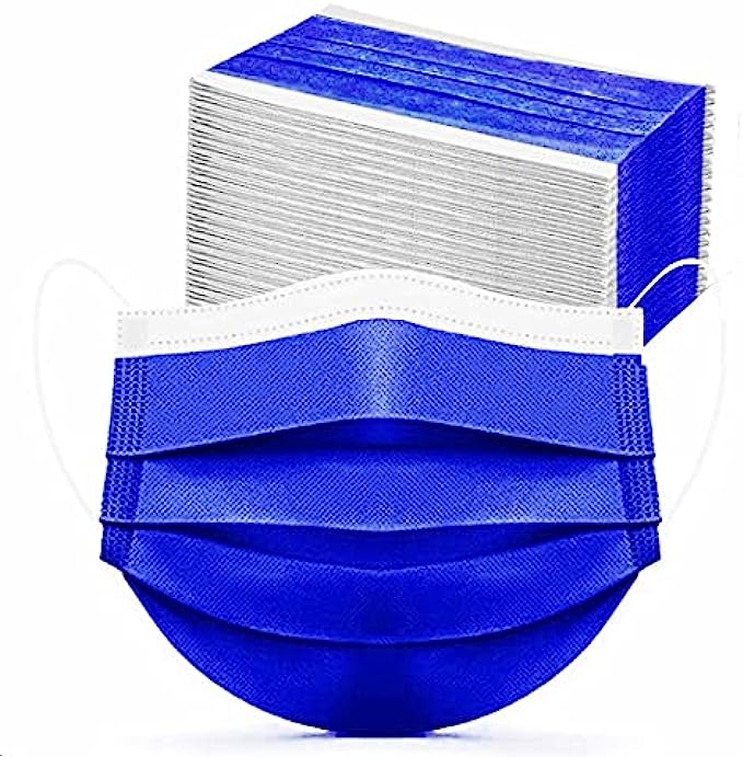 Face Mask 100pcs Royal Blue Disposable Masks Breathable 3 Layer Dust Masks Mouth Cover with Elastic Ear Loop for Adult Men &amp; Women