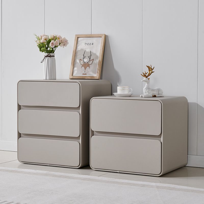 Bedside Table Minimalist Solid Wood Leather Sideboard Bedroom Three Layers No Installation Storage Cabinet (BI)