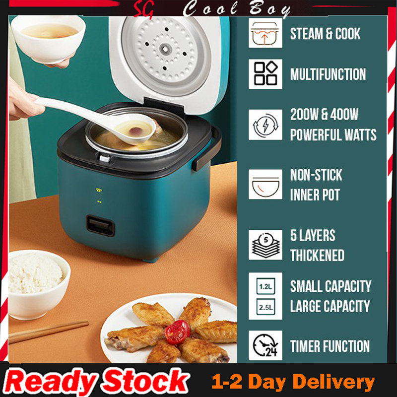 ?SG READY STOCK?1.2L Mini Electric Non-Stick Rice cooker Multifunction With Steamer Cook Porridgewith Pot mini 电饭锅 宿舍迷你锅
