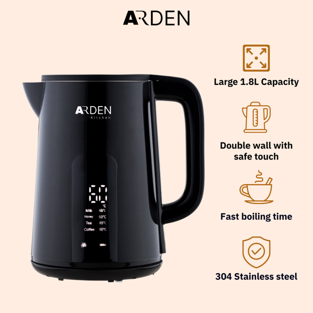 Arden Kitchen 1.7L Digitial Electric Kettle Real-Time Temperatre Screen Display