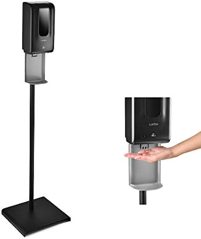 Luxton Automatic Hand Sanitizer Dispenser - Sanitizing Station, Steel Floor Stand, Drip Catcher Dish - Touchless Auto Sensor, Refillable 1200ml Bottle - Portable, Easy Set Up, Battery-Operated Machine