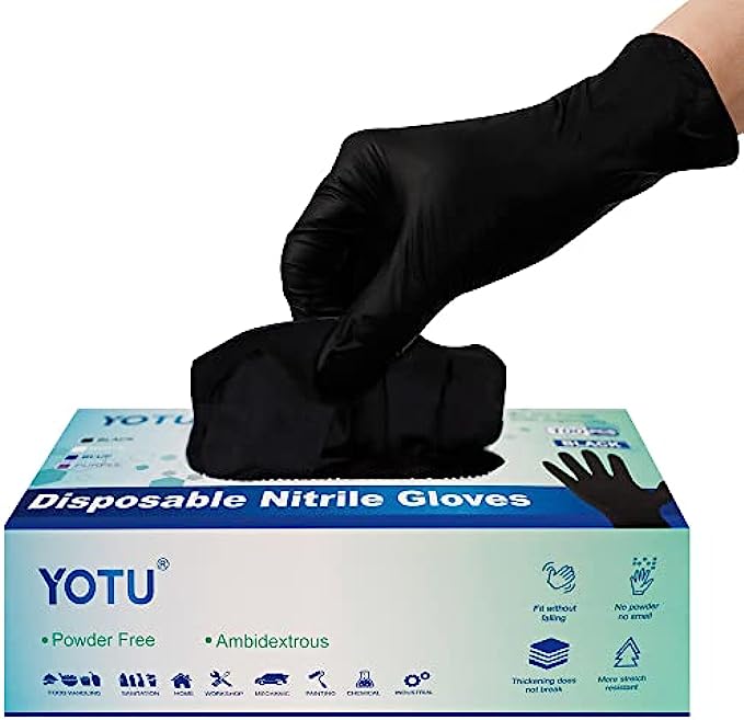 Black Disposable Nitrile Latex &amp; Powder Free 6-Mil Gloves 100 Count, Textured, Mechanic Wearing, Cleaning, Food