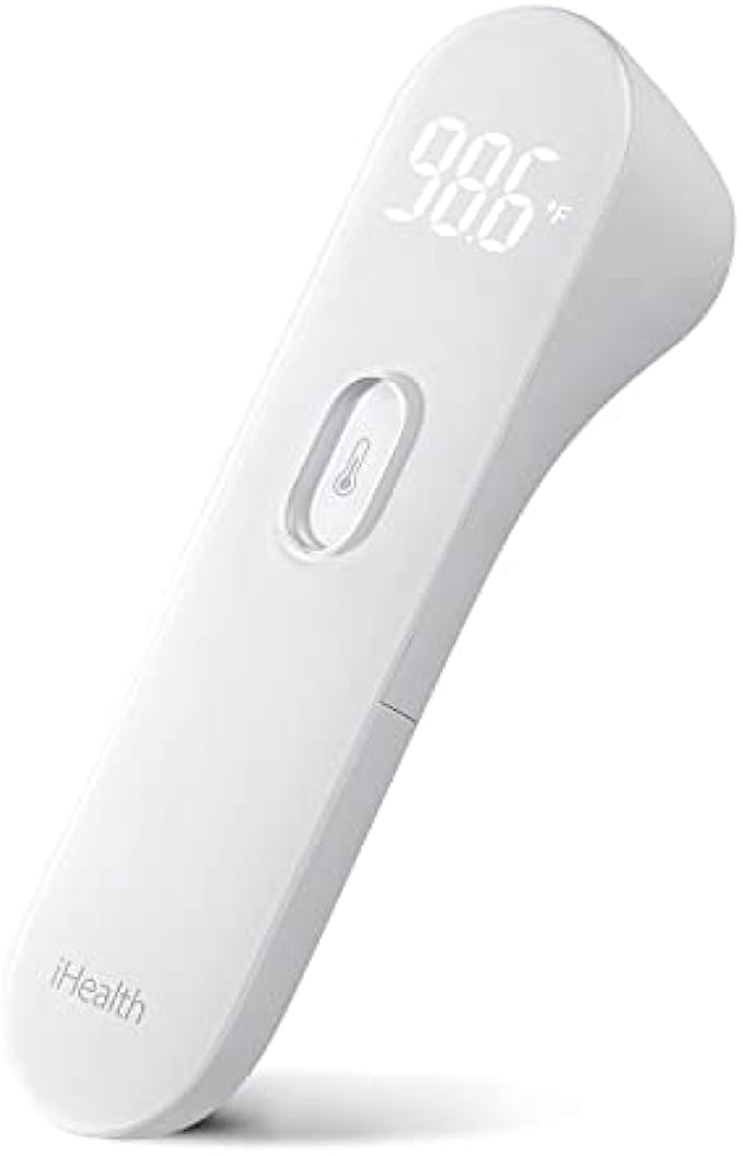 iHealth No-Touch Forehead Thermometer, Digital Infrared Thermometer for Adults and Kids, Touchless Baby Thermometer, 3 Ultra-Sensitive Sensors, Large LED Digits, Quiet Vibration Feedback, Non Contact