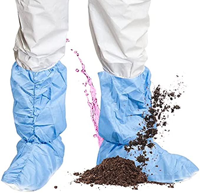 Quest Traction Disposable Boot and Shoe Covers - 18" Tall Non-Slip Protectors - Water and Skid Resistant Boot Covers - Hazmat Shoe Covers - Blue, X-Large, 3 Pairs