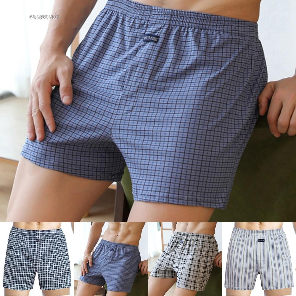 Men's Casual Loose Style Plaid Wide Leg Cotton Boxer Short Home Wear