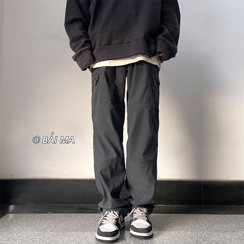 Functional Jacket Men Overalls Vintage Straight Casual Trousers