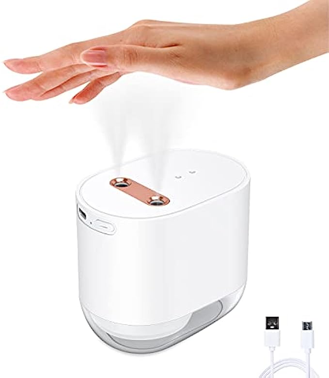 Double Hole Automatic Alcohol Dispenser, 100ml/7.2oz Touchless Hand Sanitizer Dispenser USB Rechargeable, HOACCIR Motion Sensor Nano Mist Sprayer, Portable Sterilizer for Home Office, for Xmas Gift