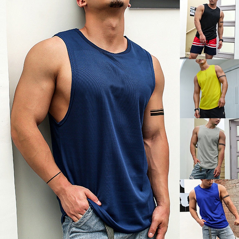 M-4XL Men Plain Quick-drying Fitness Singlet Sleeveless Sports Training Tank Top Men