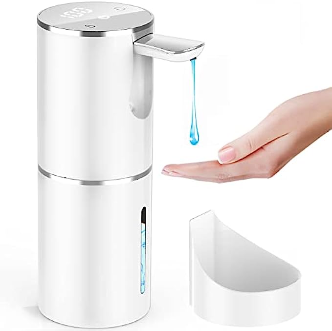 YIKHOM Automatic Liquid Soap Dispenser, 5 Levels Adjustable Touch-Free USB-C Rechargeable, 15.56oz IR Sensor Foldable Soap Pump Wall Mounted, Electric Sanitizer Dispenser for Kitchen Bathroom