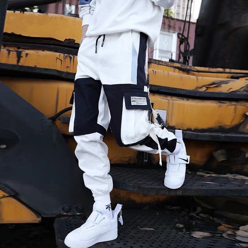 Men's Harem Streetwear Jogger Ribbons Trousers Hip Hop Cargo Pants