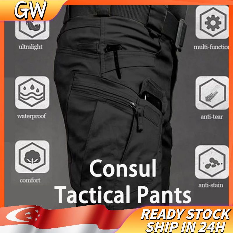 ?GW?Men's big yards Tactical Pants Overalls Trousers Multi-pocket Pants Waterproof Sweat-absorbent Training Workwear Men's Military Pant