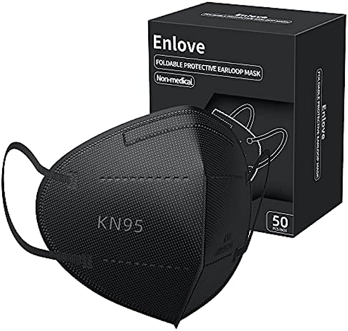 Enlove KN95 Face Masks Black 50 Pack, 5-Layer Filter Face Mask