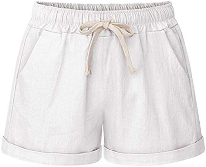 XinYangNi Women's Elastic Waist Casual Comfy Cotton Beach Shorts with Drawstring