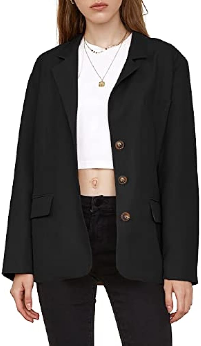 Coutgo Women's Casual Blazer Jackets Open Front Long Sleeve Lapel Button Work Office Blazers
