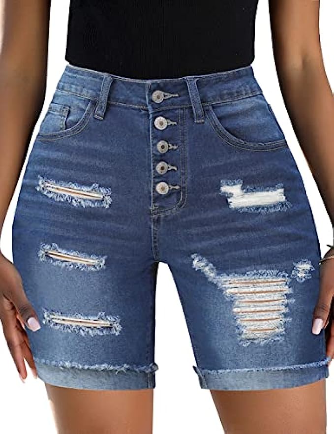 Utyful Women Summer Frayed Ripped Bermuda Shorts Distressed Denim Jeans Short