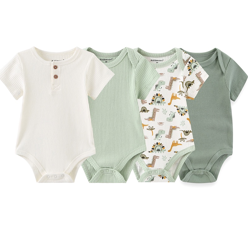Kiddiezoom 4Pieces Summer Cartoon Newborn Baby Girl Bodysuits Soft Baby Clothing