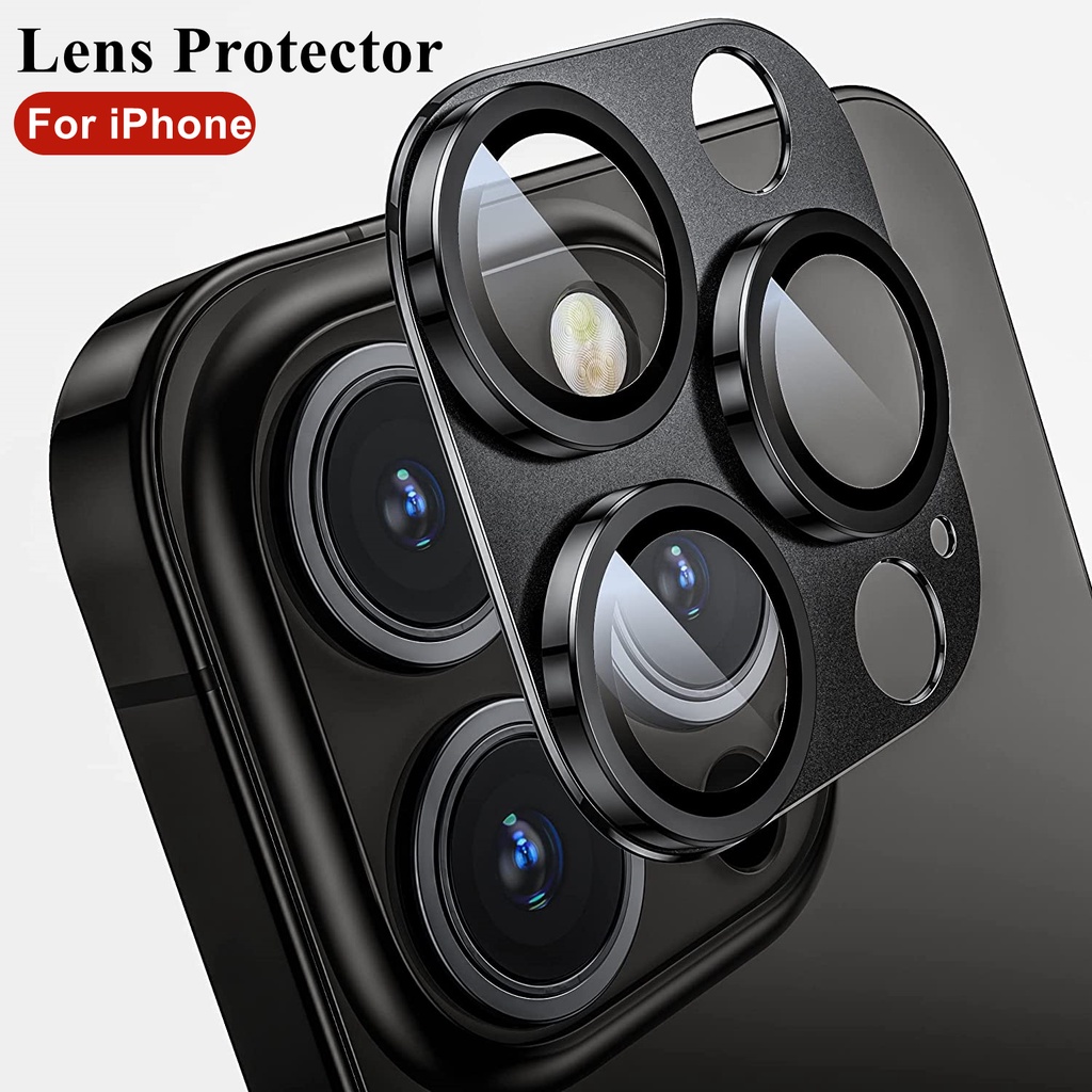 Full Cover Metal Camera Lens Protector on For IPhone 14 15 Pro Max Tempered Glass for IPhone 11 12 13 Pro Max Mini Plus Camera Protector Glass