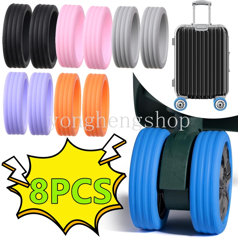 8pcs/set Anti-wear Luggage Wheels Protector Cover Elastic Silicone Trolley Box Caster Shoes Reduce Noise Chairs Suitcase Wheels Covers Travel Accessories