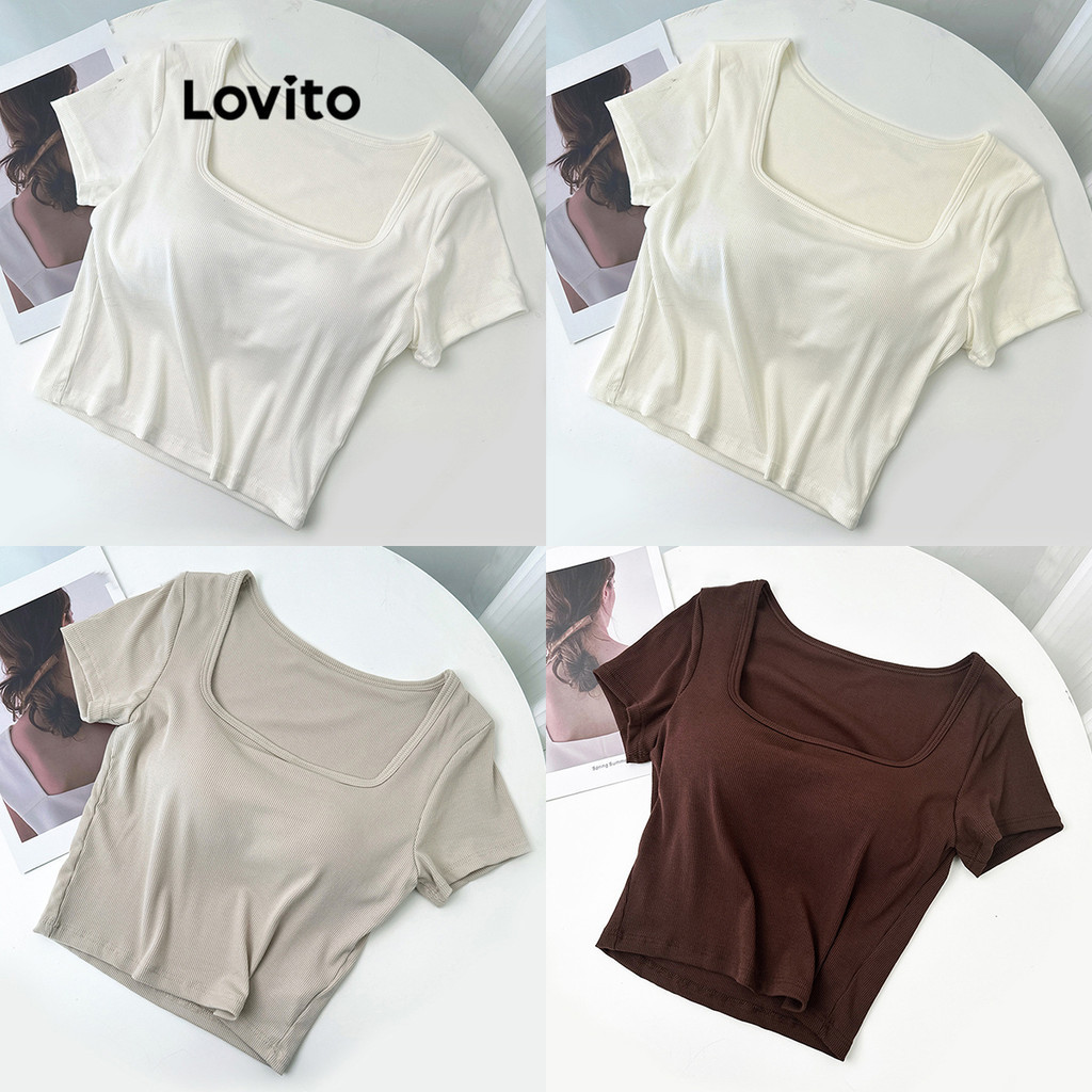 Lovito Casual Plain Basic T-Shirt for Women LNE24089 (Multi-color)
