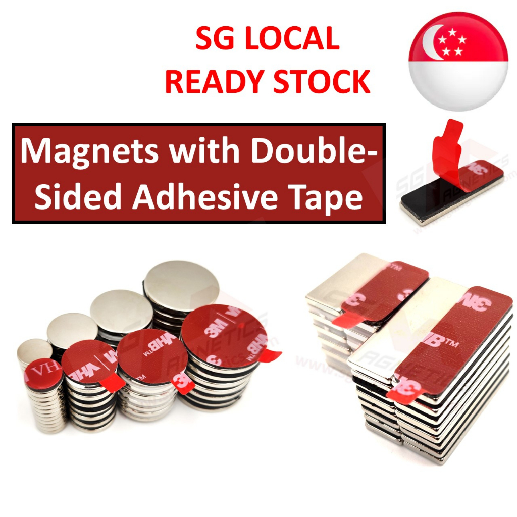 Magnets with Double Sided Tape - Die Cut Magnetic 3M 5952 Adhesive Strong Sticky Thin Disc Round Rectangular Rectangle