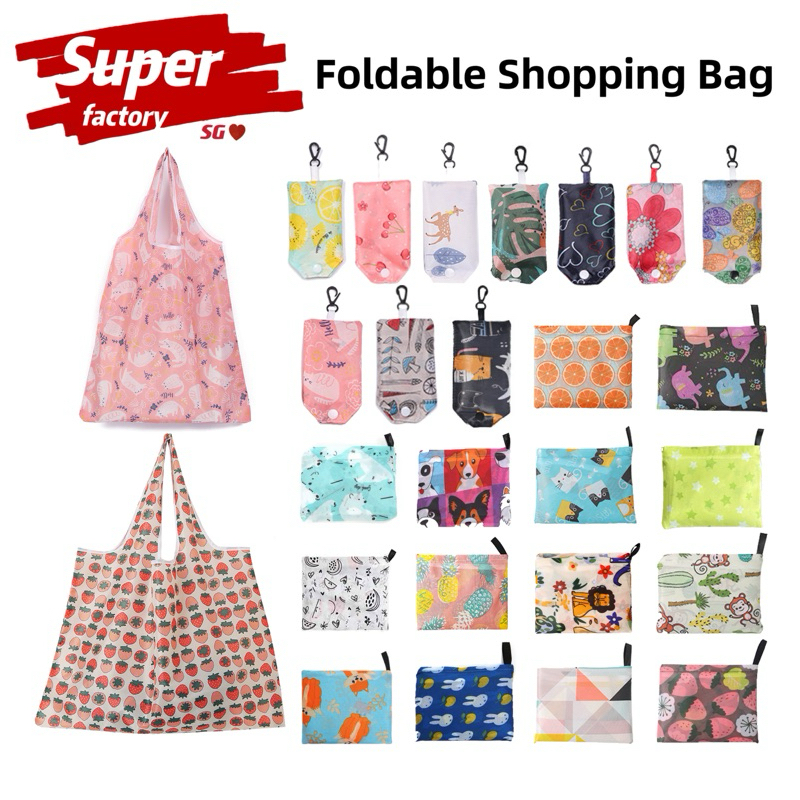 [SG in stock]Foldable Shopping Storage Bags for Groceries Recyclable Grocery Tote Pouch Heavy Duty Washable Shopping Bag