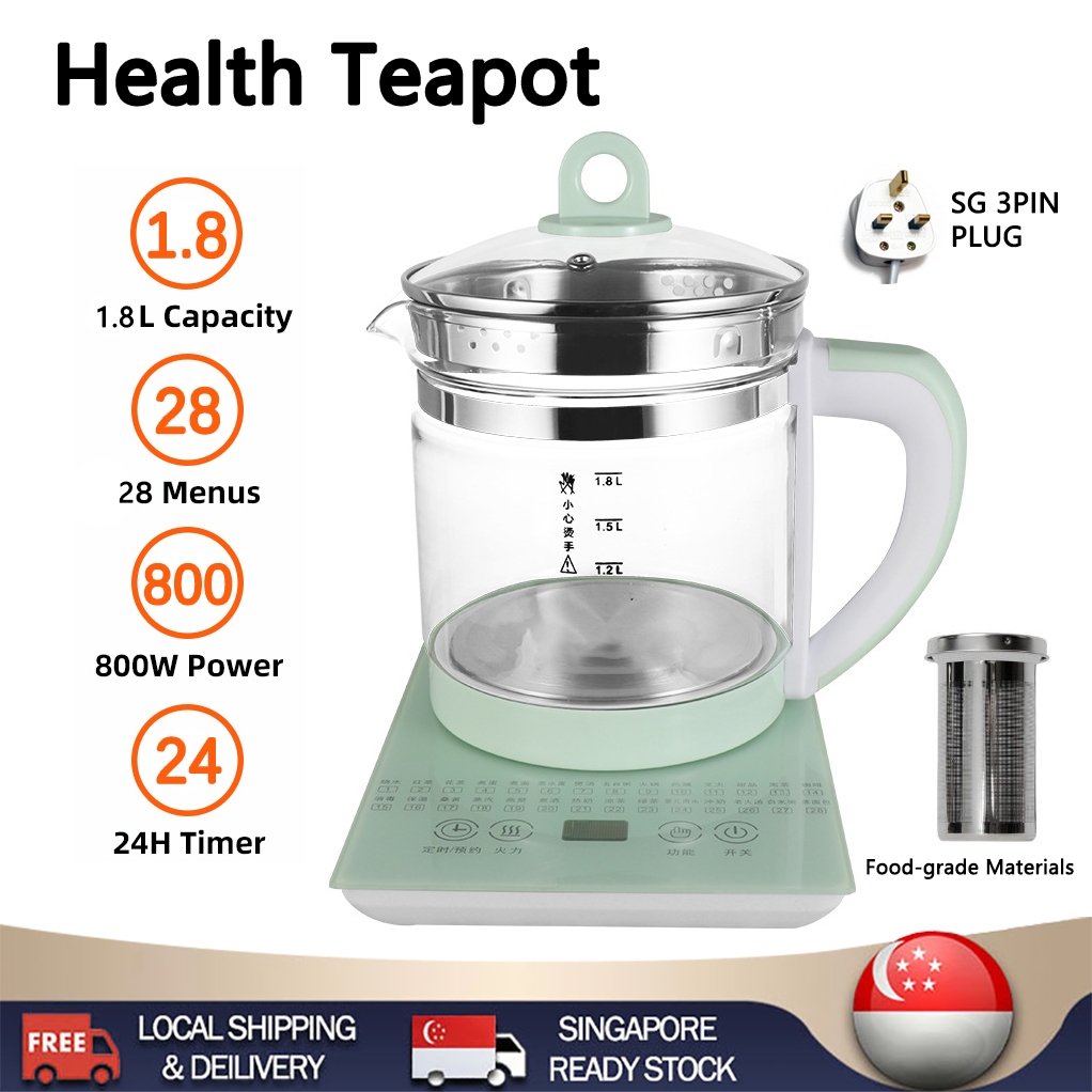【READY STOCK】Electric Health pot Teapot 1.8L Multi-function Electric Kettle Thick Glass Kettle Thermos 3-pin Plug 養生壺 迷你