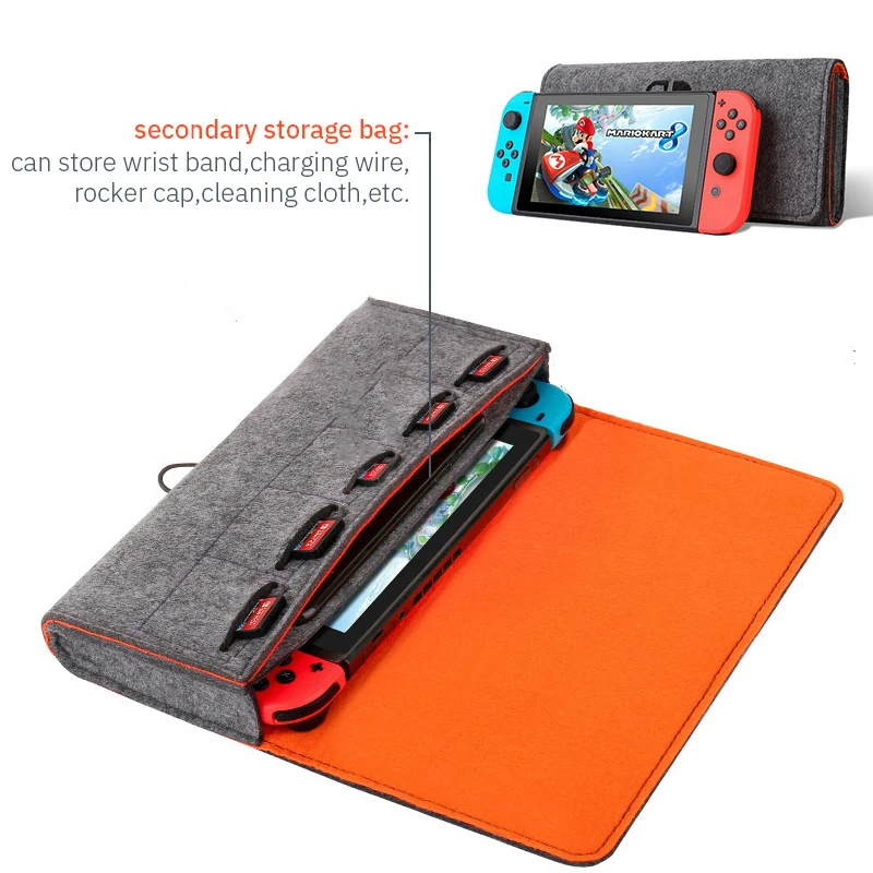 Jomaa Switch Felt Storage Bag Game Console Protective Case Nintendo Switch Multifunctional Game Card Charging Cable Case